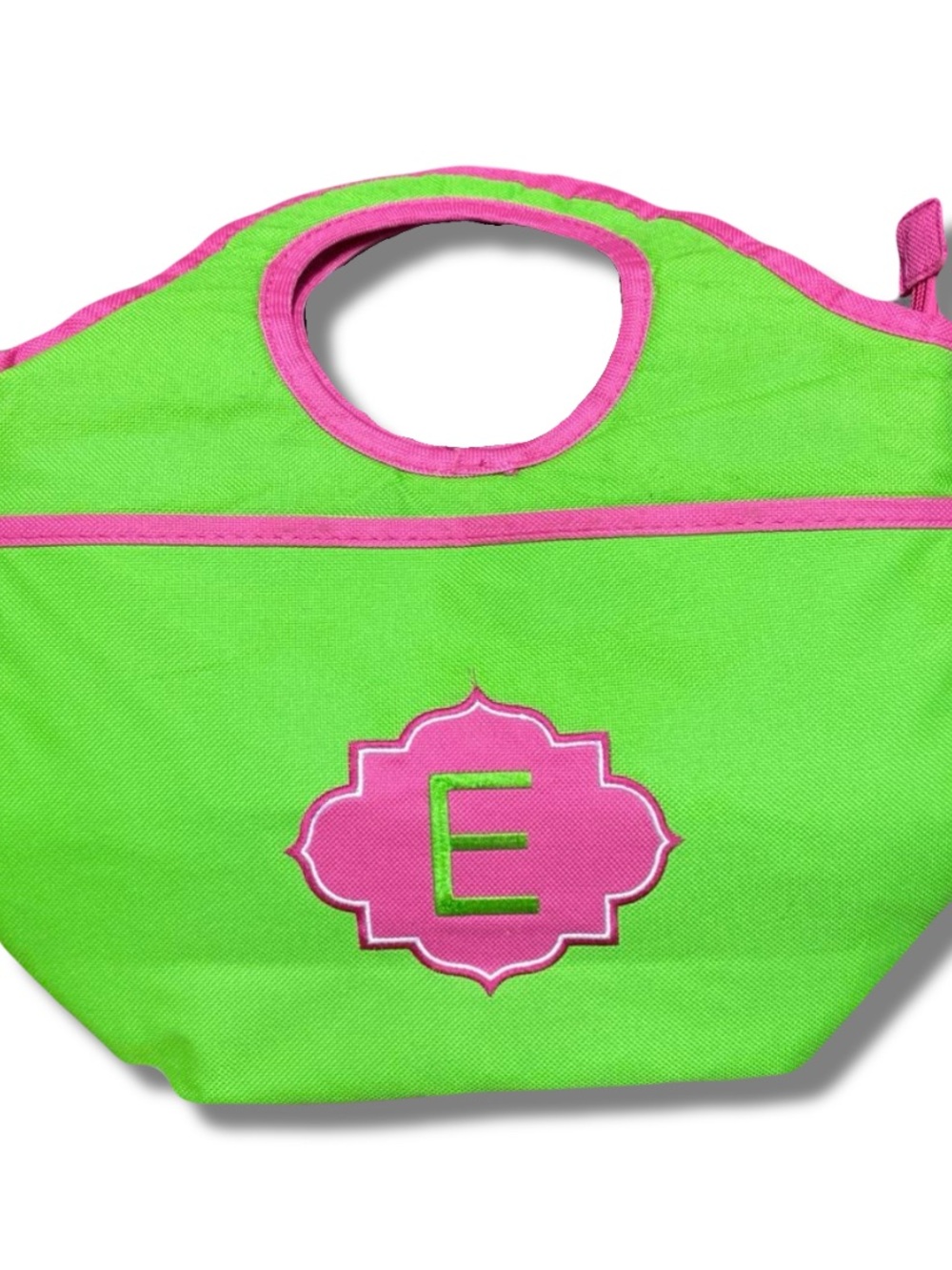 Monogrammed Insulated Green and Pink Lunch bag Bag - E Initial
